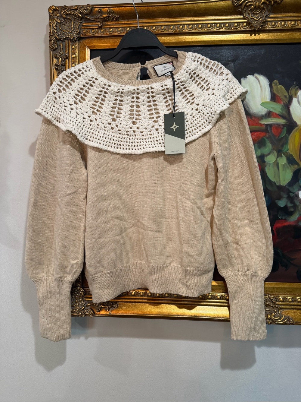 Tuckernuck Cream Sweater with Crochet Collar